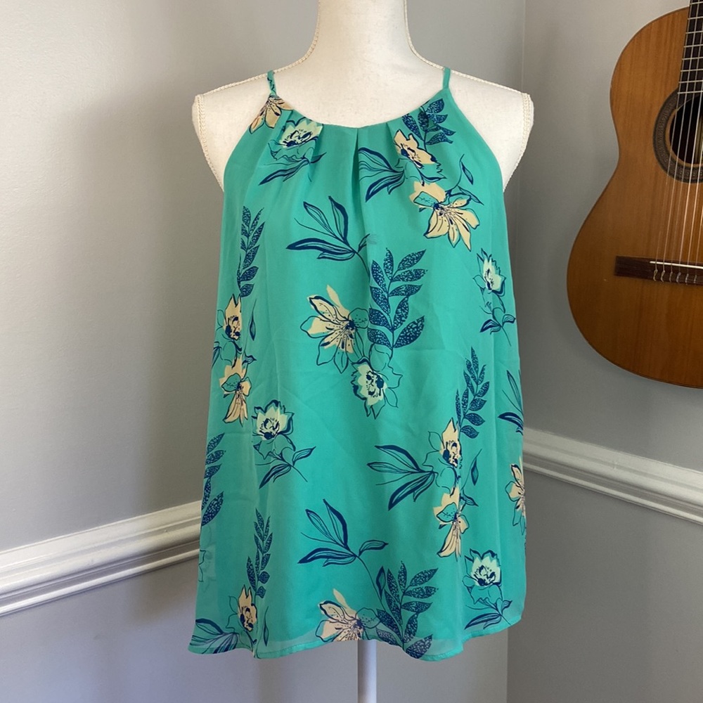 Apt. 9 Turquoise Floral Free Flowing Tank Top